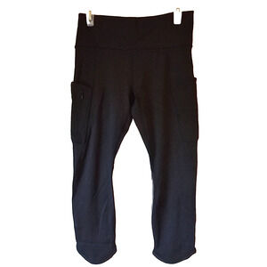 Athleta Black Capri Pants Cargo Pocket Stretch Active Wide Waistband M